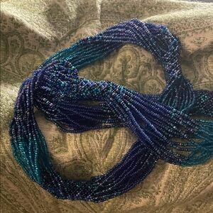 Seed bead 16 strand over the head necklace purples and blues